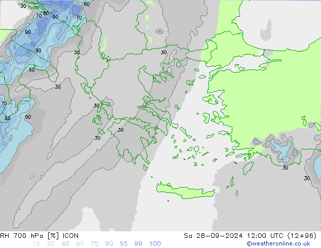 RH 700 hPa ICON sab 28.09.2024 12 UTC