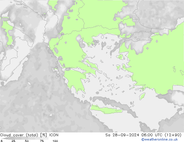 Nubes (total) ICON sáb 28.09.2024 06 UTC