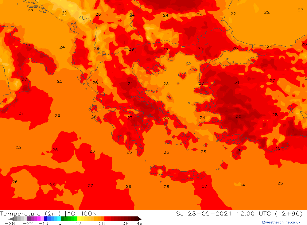 Temperature (2m) ICON Sa 28.09.2024 12 UTC