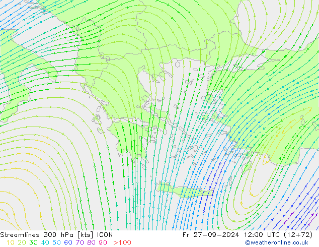 Streamlines 300 hPa ICON Fr 27.09.2024 12 UTC