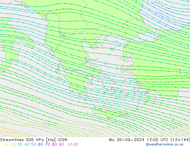 Streamlines 500 hPa ICON Mo 30.09.2024 12 UTC