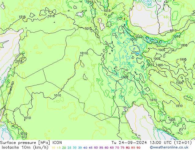 Eşrüzgar Hızları (km/sa) ICON Sa 24.09.2024 13 UTC