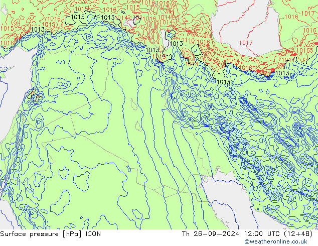 Pressione al suolo ICON gio 26.09.2024 12 UTC