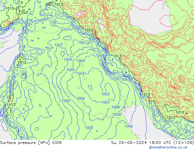 Surface pressure ICON Su 29.09.2024 18 UTC