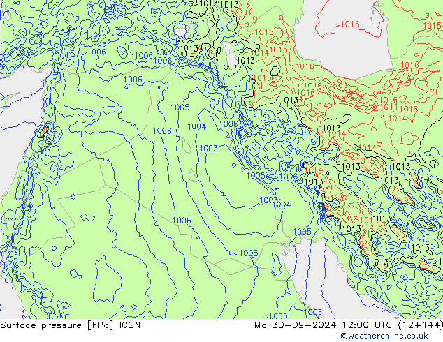 Surface pressure ICON Mo 30.09.2024 12 UTC