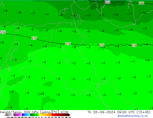 Yükseklik/Sıc. 500 hPa ICON Per 26.09.2024 09 UTC