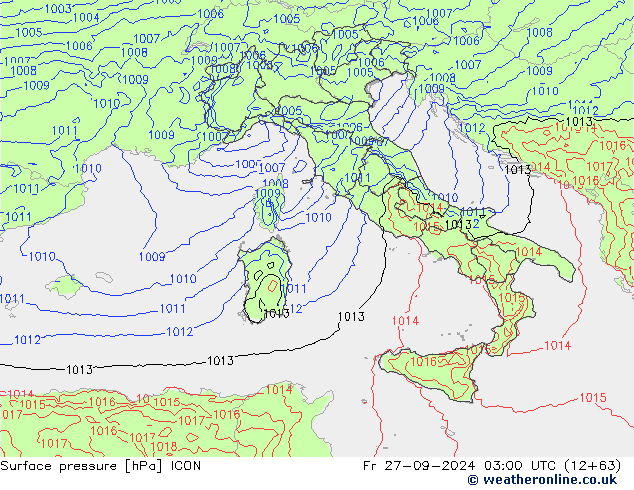 Luchtdruk (Grond) ICON vr 27.09.2024 03 UTC