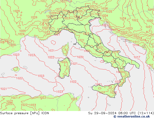 Surface pressure ICON Su 29.09.2024 06 UTC