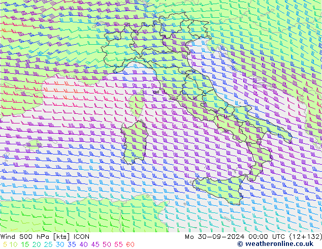 Wind 500 hPa ICON Mo 30.09.2024 00 UTC