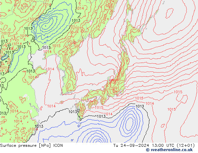 Surface pressure ICON Tu 24.09.2024 13 UTC