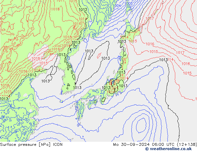 Luchtdruk (Grond) ICON ma 30.09.2024 06 UTC