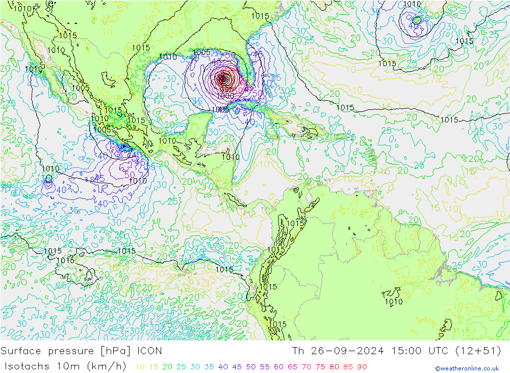 Isotachs (kph) ICON gio 26.09.2024 15 UTC