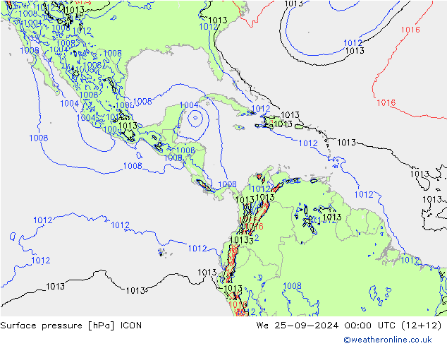 Atmosférický tlak ICON St 25.09.2024 00 UTC