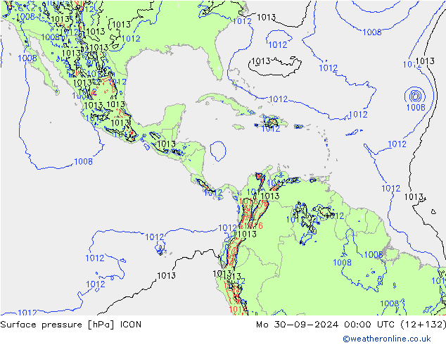 Presión superficial ICON lun 30.09.2024 00 UTC