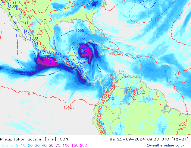 Précipitation accum. ICON mer 25.09.2024 09 UTC