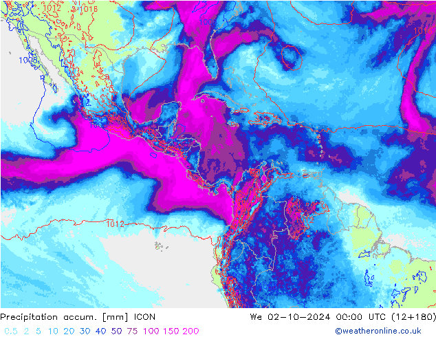 Precipitación acum. ICON mié 02.10.2024 00 UTC