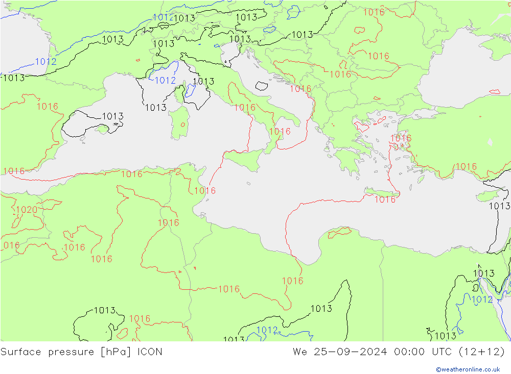 Atmosférický tlak ICON St 25.09.2024 00 UTC