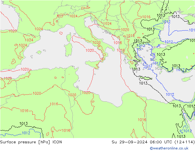 Pressione al suolo ICON dom 29.09.2024 06 UTC