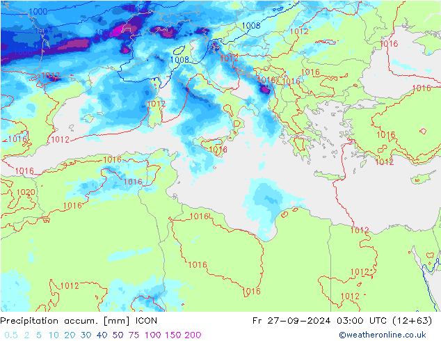 Precipitation accum. ICON Fr 27.09.2024 03 UTC