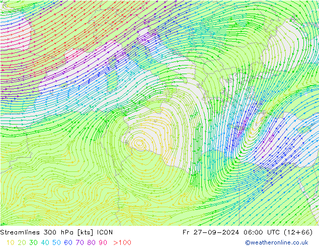 Rüzgar 300 hPa ICON Cu 27.09.2024 06 UTC