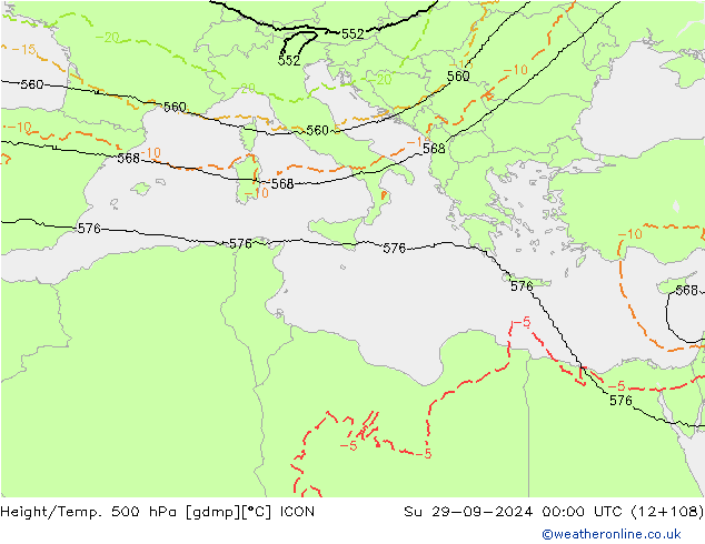 Yükseklik/Sıc. 500 hPa ICON Paz 29.09.2024 00 UTC