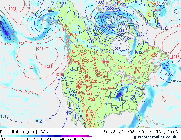 Neerslag ICON za 28.09.2024 12 UTC