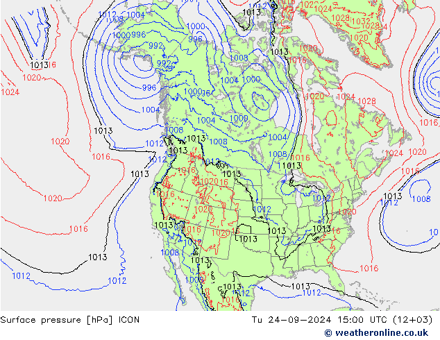 地面气压 ICON 星期二 24.09.2024 15 UTC