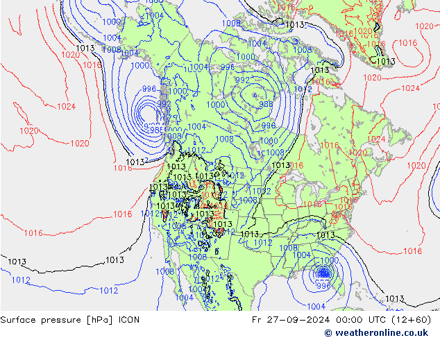 Surface pressure ICON Fr 27.09.2024 00 UTC