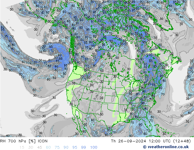 RH 700 hPa ICON gio 26.09.2024 12 UTC