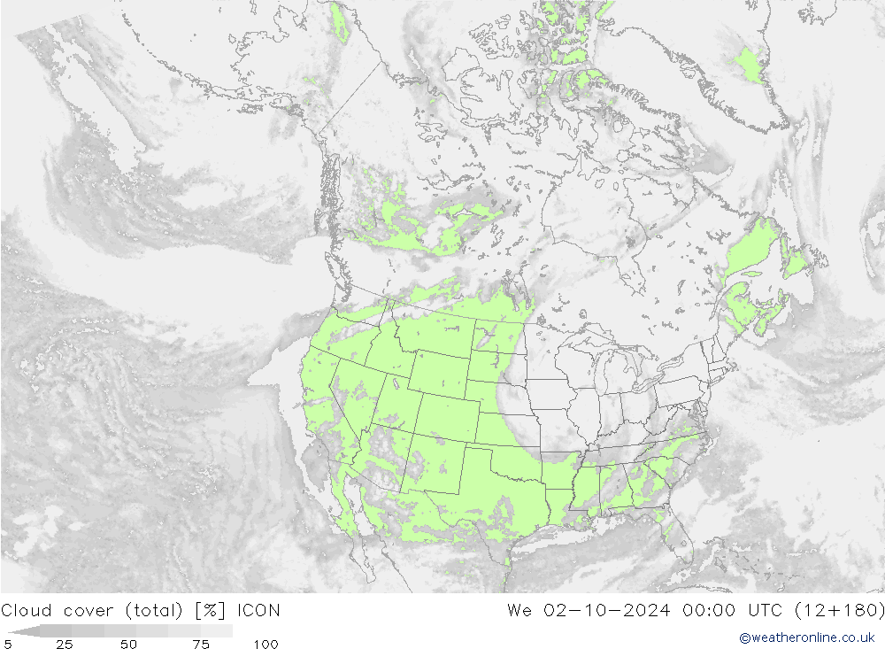 Cloud cover (total) ICON We 02.10.2024 00 UTC