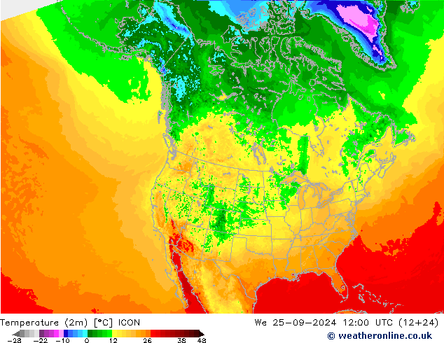 Temperatuurkaart (2m) ICON wo 25.09.2024 12 UTC