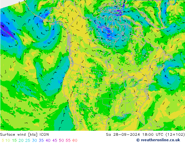 Surface wind ICON Sa 28.09.2024 18 UTC