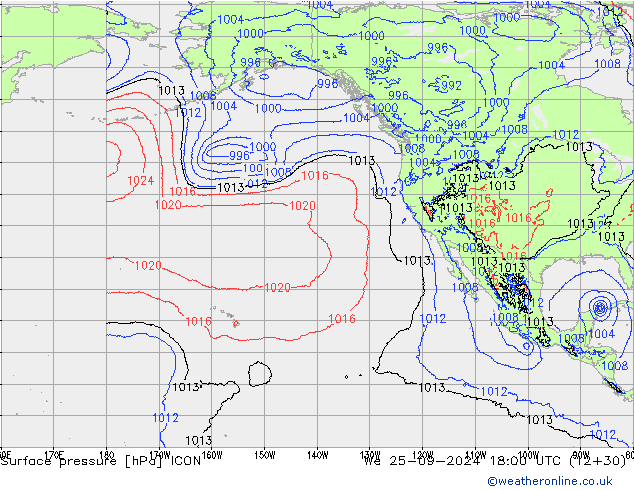 приземное давление ICON ср 25.09.2024 18 UTC