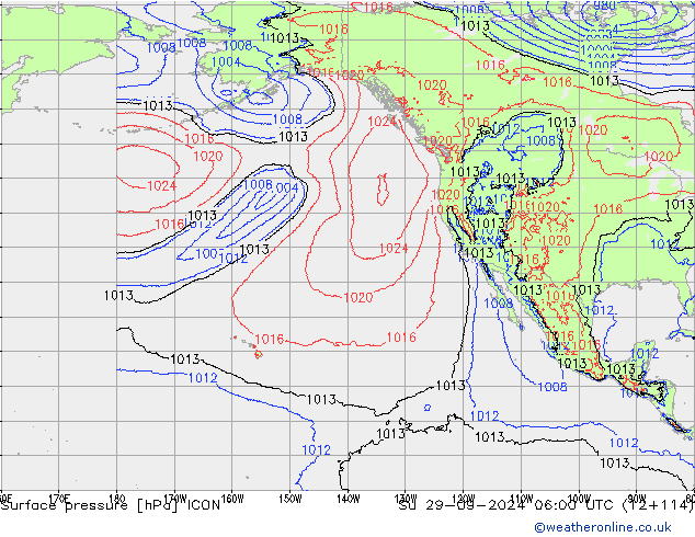 Surface pressure ICON Su 29.09.2024 06 UTC