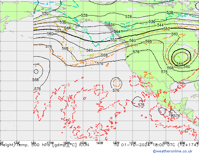 Hoogte/Temp. 500 hPa ICON di 01.10.2024 18 UTC