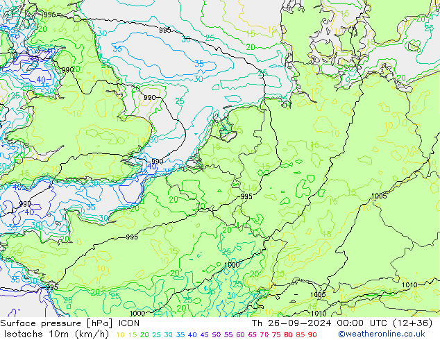 Eşrüzgar Hızları (km/sa) ICON Per 26.09.2024 00 UTC