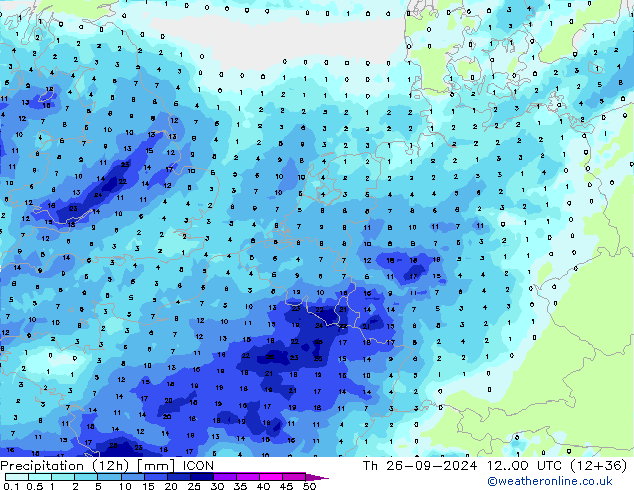 Precipitation (12h) ICON Th 26.09.2024 00 UTC