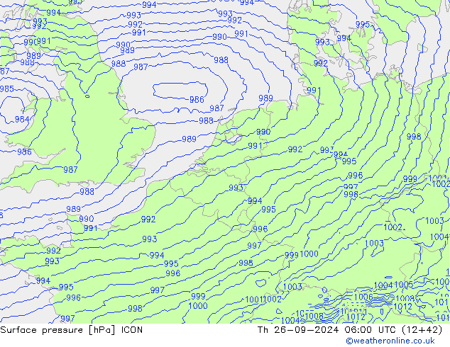 Surface pressure ICON Th 26.09.2024 06 UTC