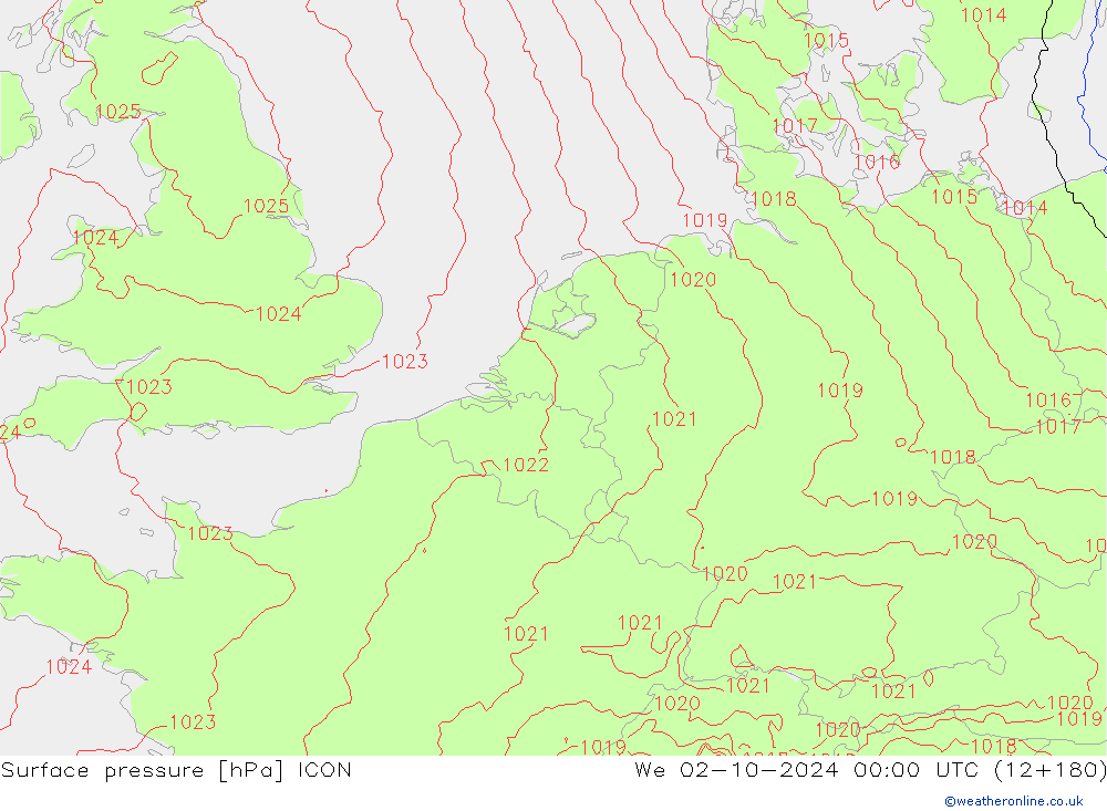 Surface pressure ICON We 02.10.2024 00 UTC