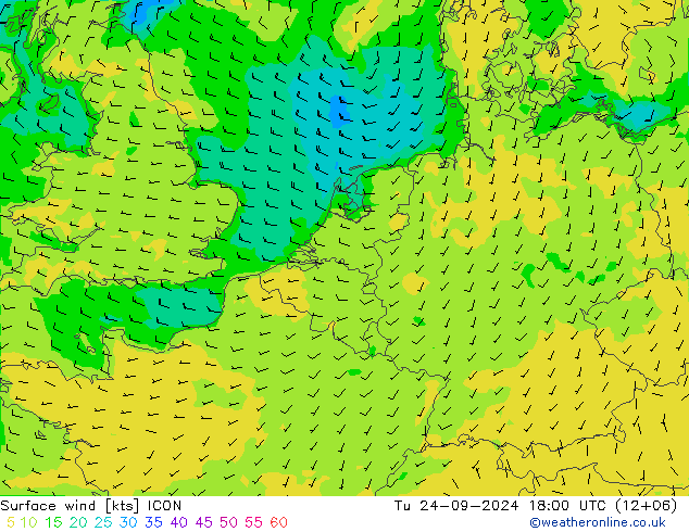 Surface wind ICON Tu 24.09.2024 18 UTC