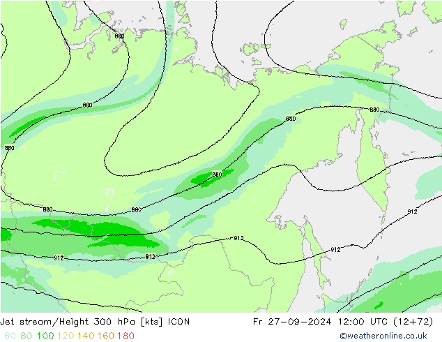 Jet stream/Height 300 hPa ICON Pá 27.09.2024 12 UTC