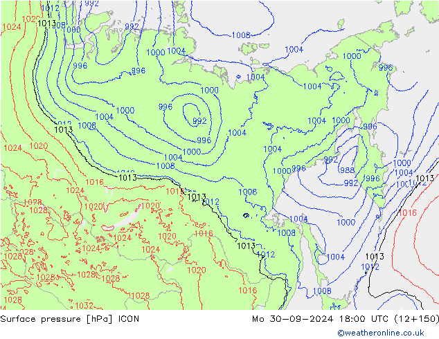 Surface pressure ICON Mo 30.09.2024 18 UTC