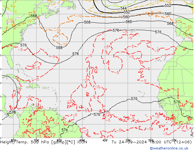 Height/Temp. 500 hPa ICON Tu 24.09.2024 18 UTC