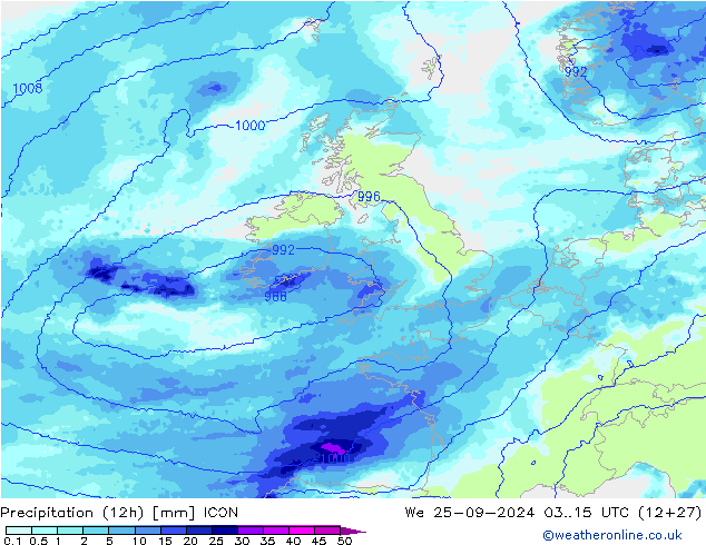 Nied. akkumuliert (12Std) ICON Mi 25.09.2024 15 UTC