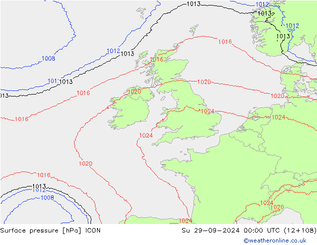 Pressione al suolo ICON dom 29.09.2024 00 UTC