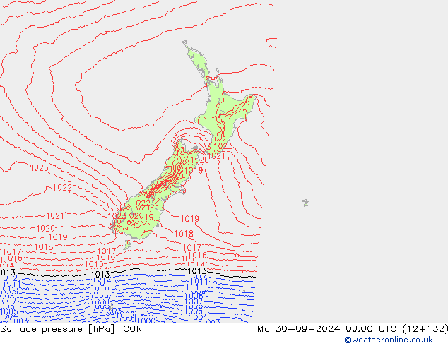 Surface pressure ICON Mo 30.09.2024 00 UTC