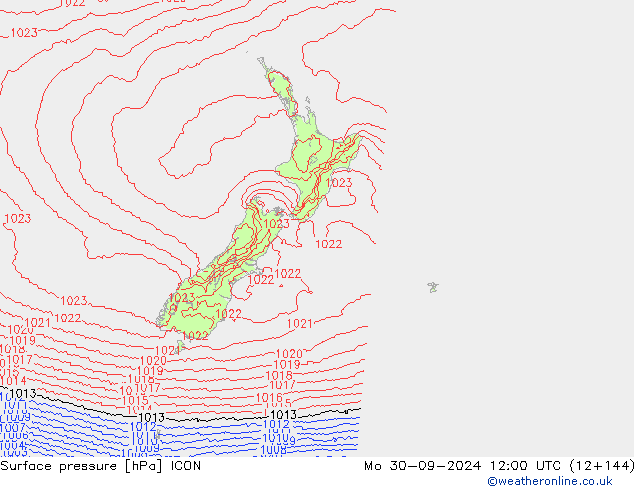 Surface pressure ICON Mo 30.09.2024 12 UTC