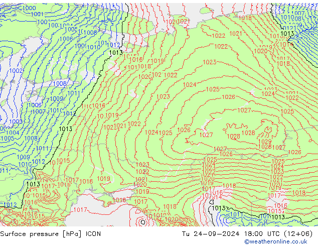 приземное давление ICON вт 24.09.2024 18 UTC