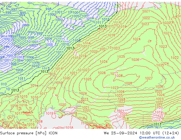 Surface pressure ICON We 25.09.2024 12 UTC