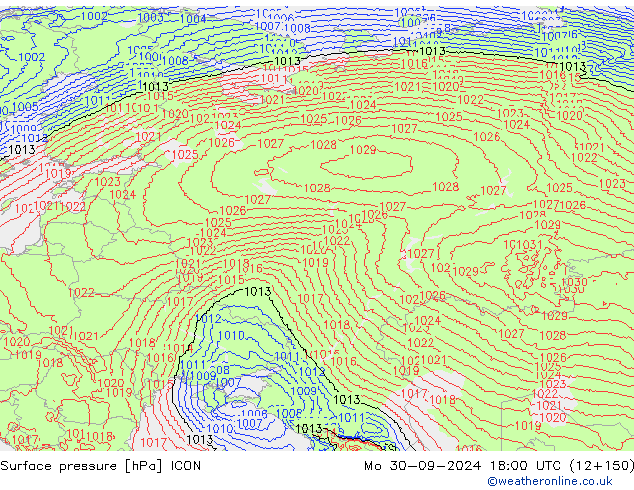 pressão do solo ICON Seg 30.09.2024 18 UTC